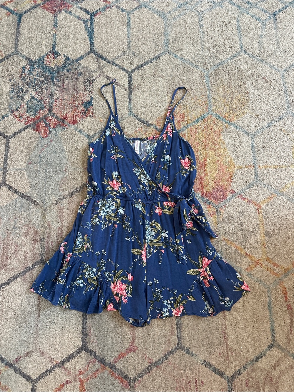 Xhilaration Navy Floral Wrap Cami Romper